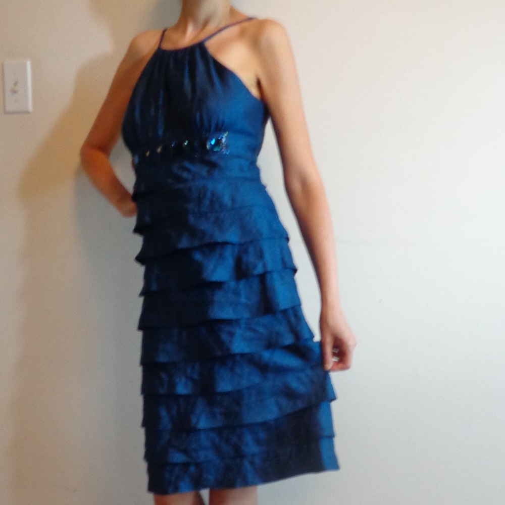 Adrianna papell dress beading sequins accent ruffle special occasional